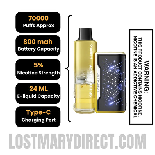 Pineapple Passion Orange Lost Mary Nera Fullview 70K Vape Kit with Specification
