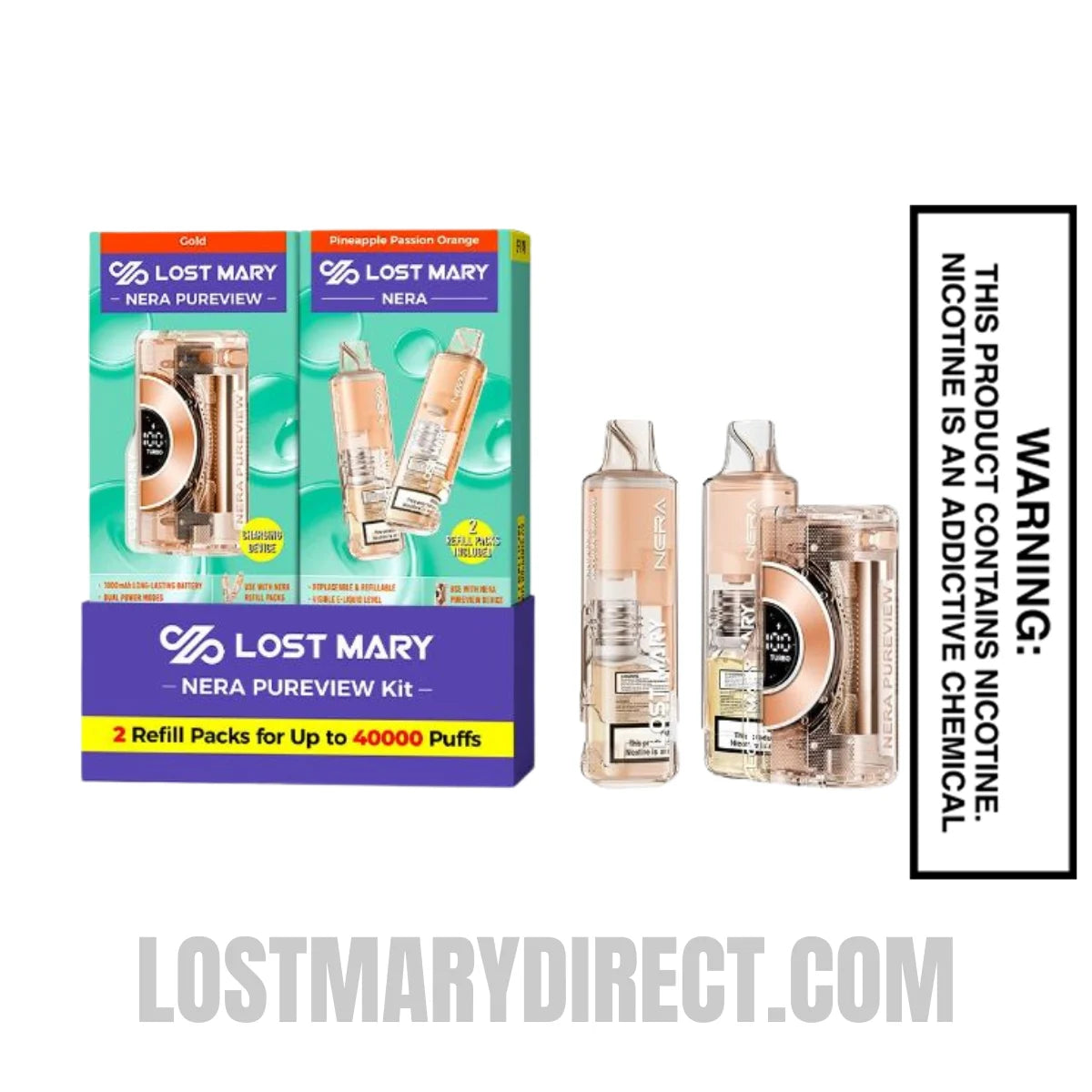 Pineapple Passion Orange Lost Mary Nera Pureview 40K Vape Kit with Package Box