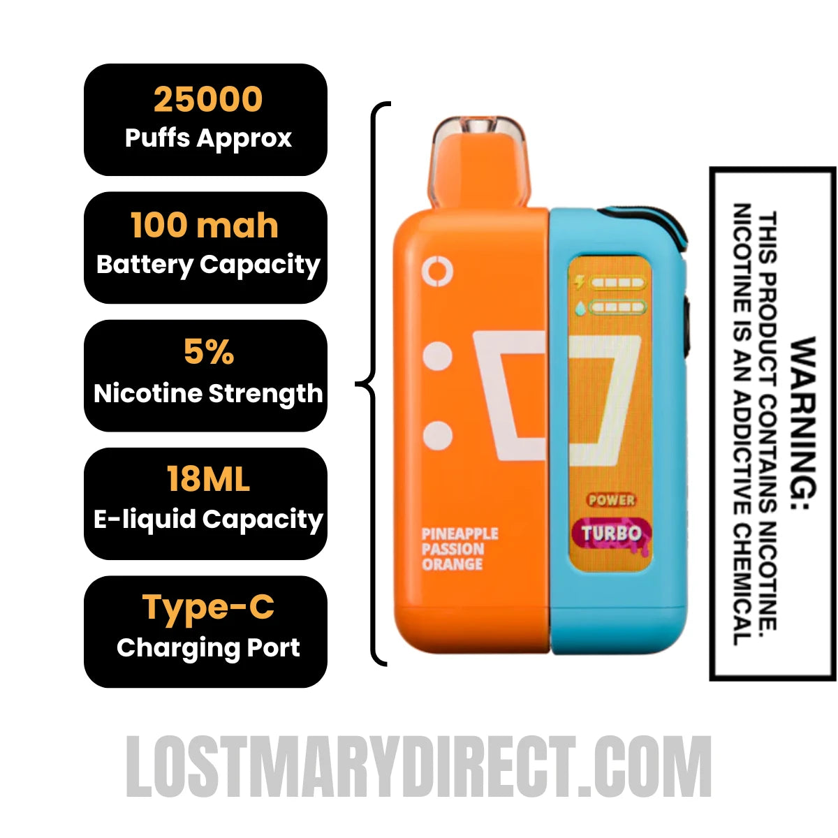 Pineapple Passion Orange Off Stamp X Cube 25K Vape Kit Specification