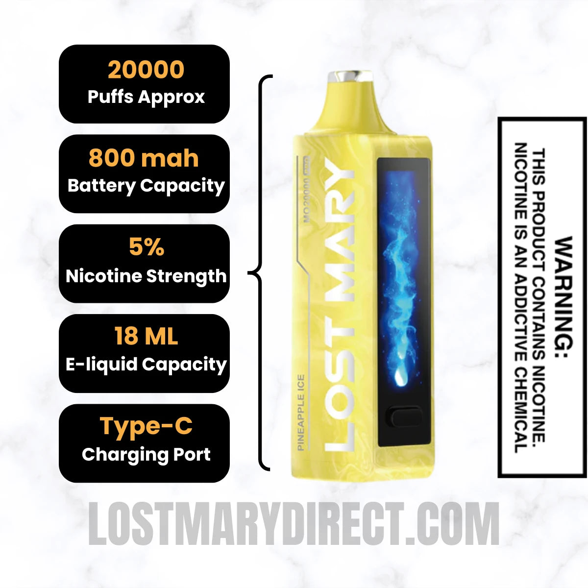 Pineapple Ice Lost Mary MO20000 PRO Diposable Vape Specifications
