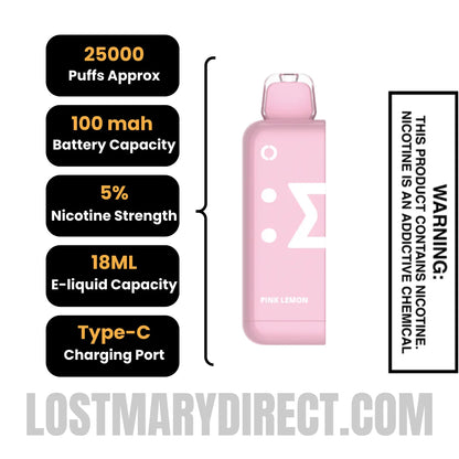 Pink Lemon Off Stamp Classic Cube 25K Disposable Pod with Specification