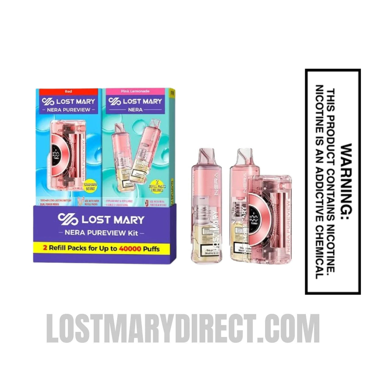 Pink Lemonade Lost Mary Nera Pureview 40K Vape Kit with Package Box
