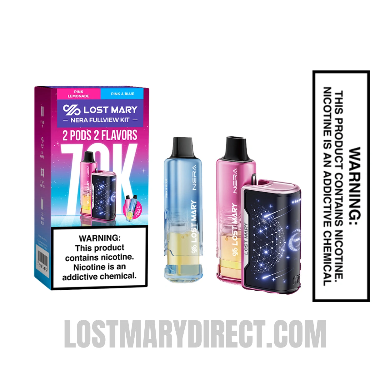 Pink & Blue Lost Mary Nera Fullview 70k Vape Pod With Package Box