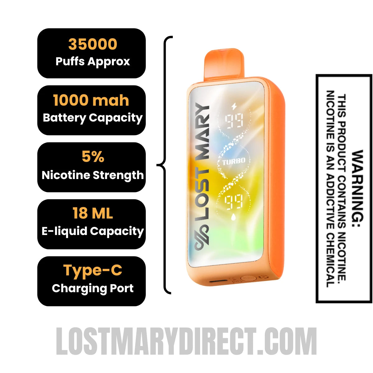 Pink Lemonade Lost Mary MT35000 Turbo Disposable Vape Specifications