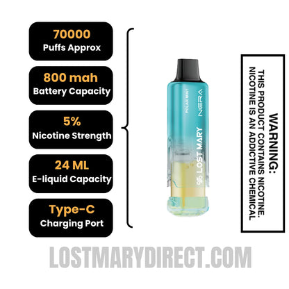 Polar Mint Lost Mary Nera Fullview 70K Disposable Vape Pod with Specification