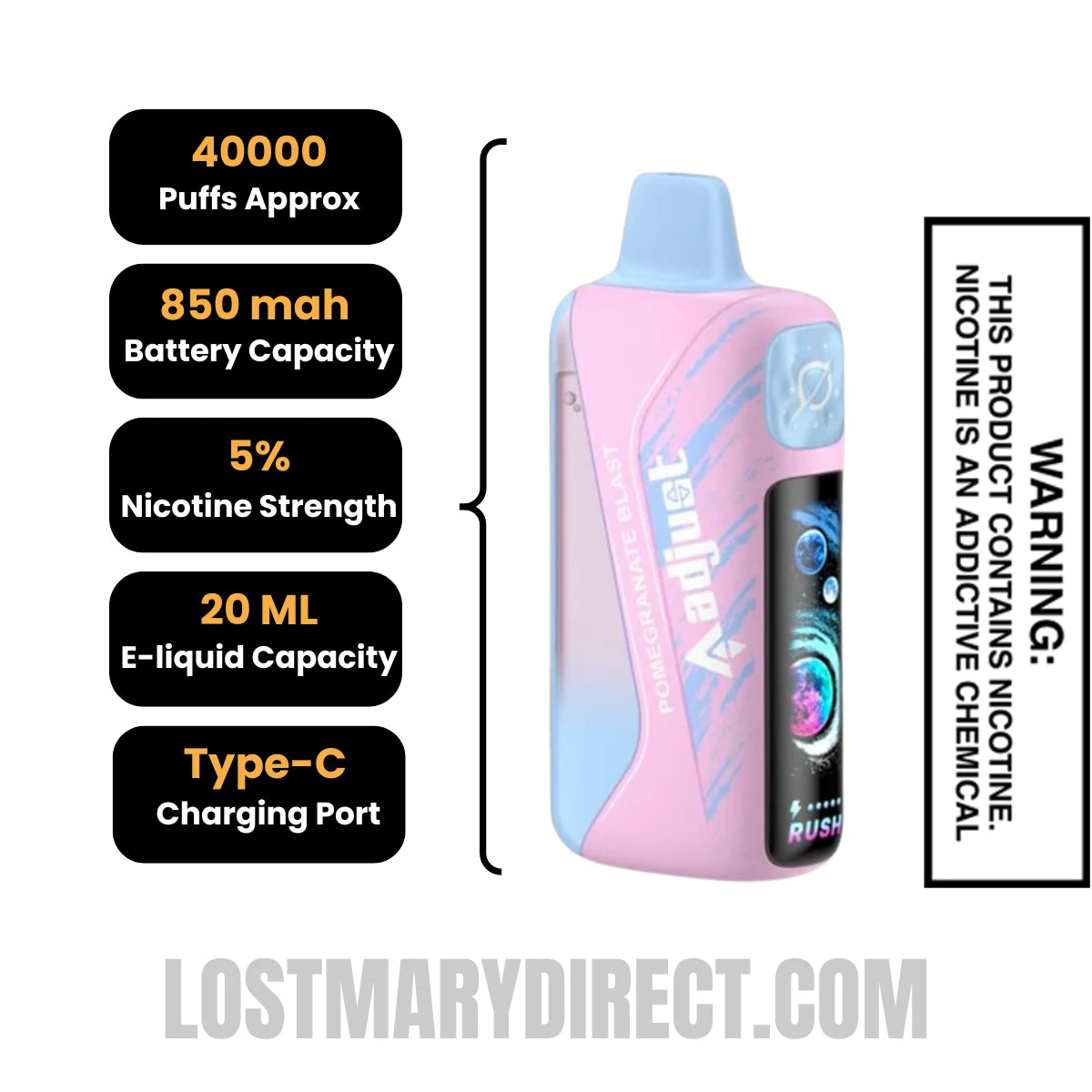 Pomegranate Blast Adjust MyRusher 40K Disposable Vape Specification