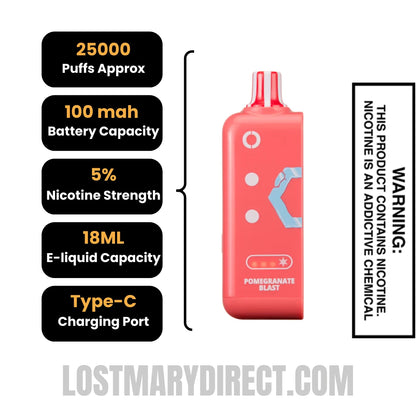 Pomegranate Blast Off Stamp Ice Cube 25K Disposable Pod with Specification