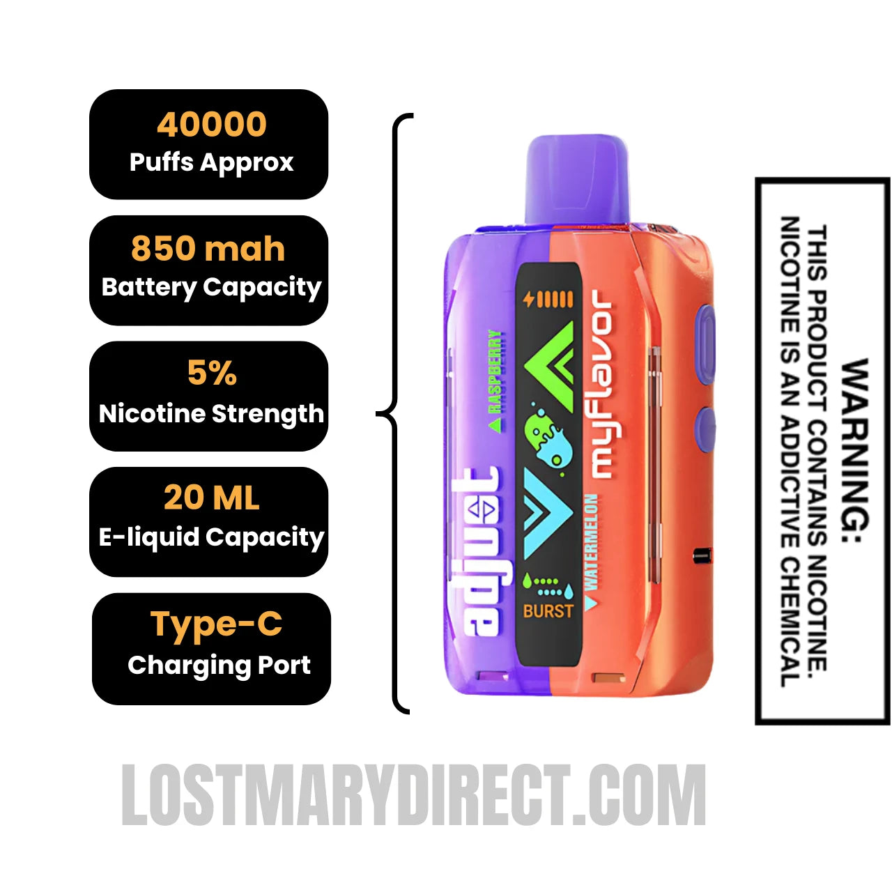 Raspberry watermelon Adjust MyFlavor 40K Specification