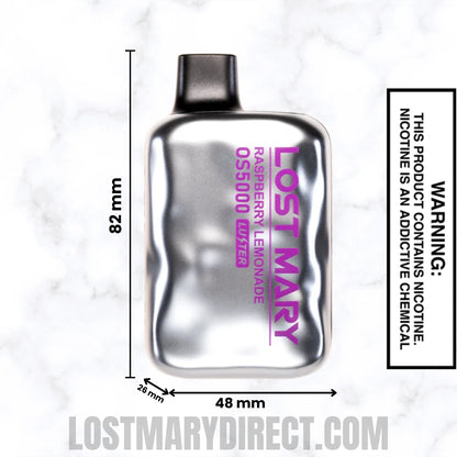 Raspberry Lemonade Lost Mary OS5000 Luster Edition Vape Dimensions
