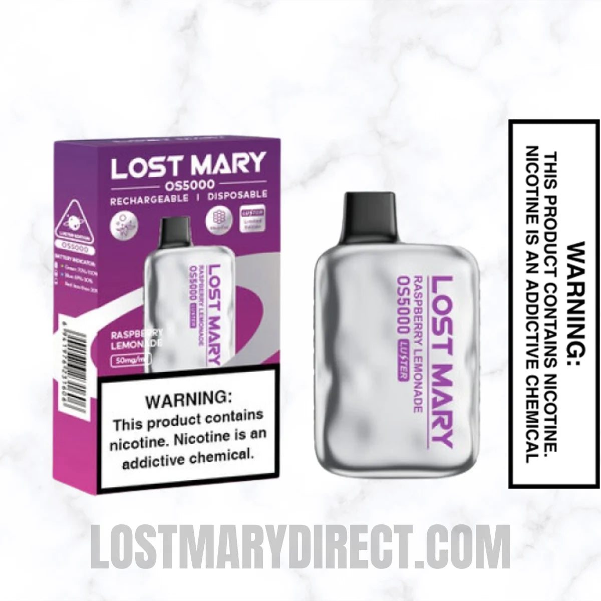 Raspberry Lemonade Lost Mary OS5000 Luster Edition Vape With Package Box