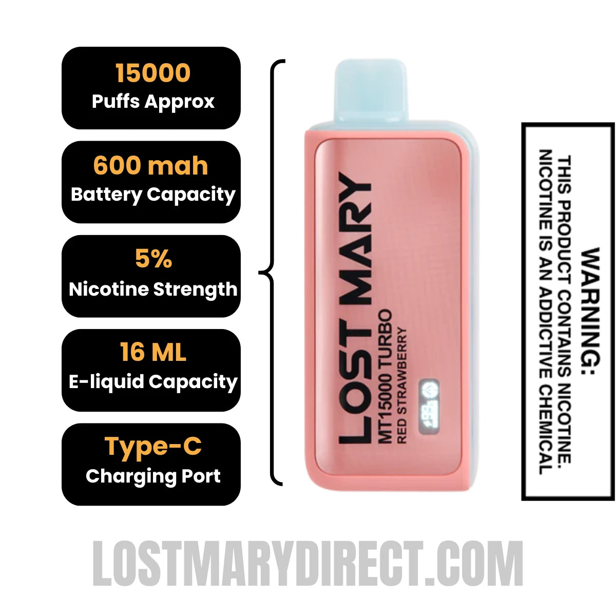 Red Strawberry Lost Mary MT15000 Turbo Specifications