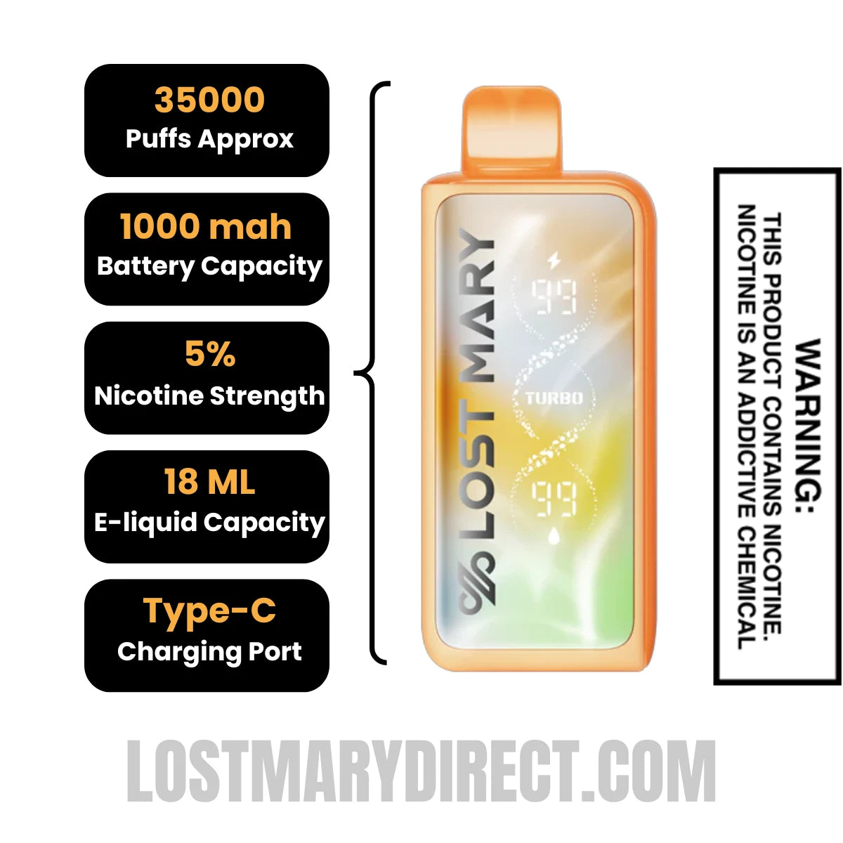 Rocket Freeze Lost Mary MT35000 Turbo Vape Specification
