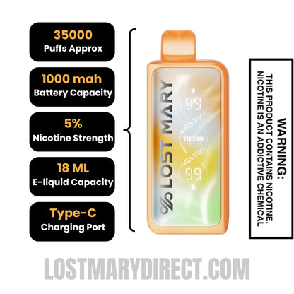 Rocket Freeze Lost Mary MT35000 Turbo Vape Specification
