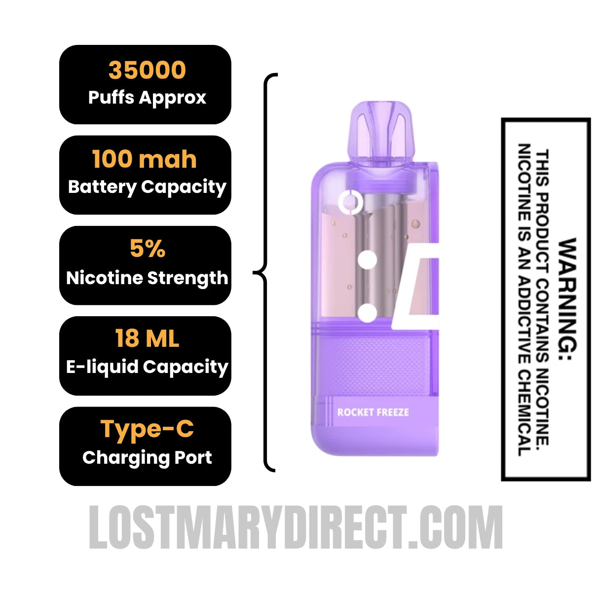 Rocket Freeze Off Stamp X Crystal Cube 35K Disposable Vape Pod Specifications