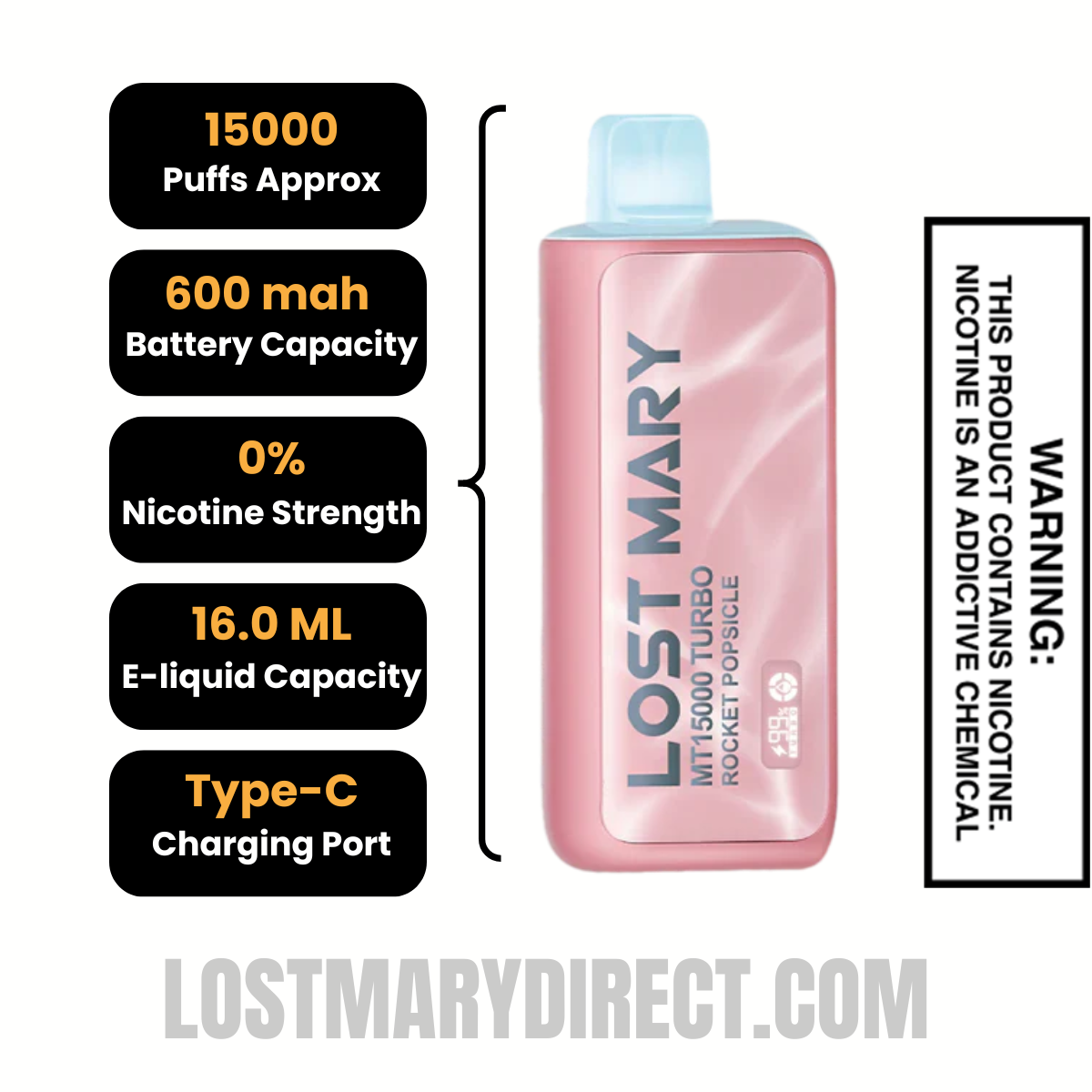 Rocket Popsicle Lost Mary MT15000 Turbo Vape - 0% Nic Specification