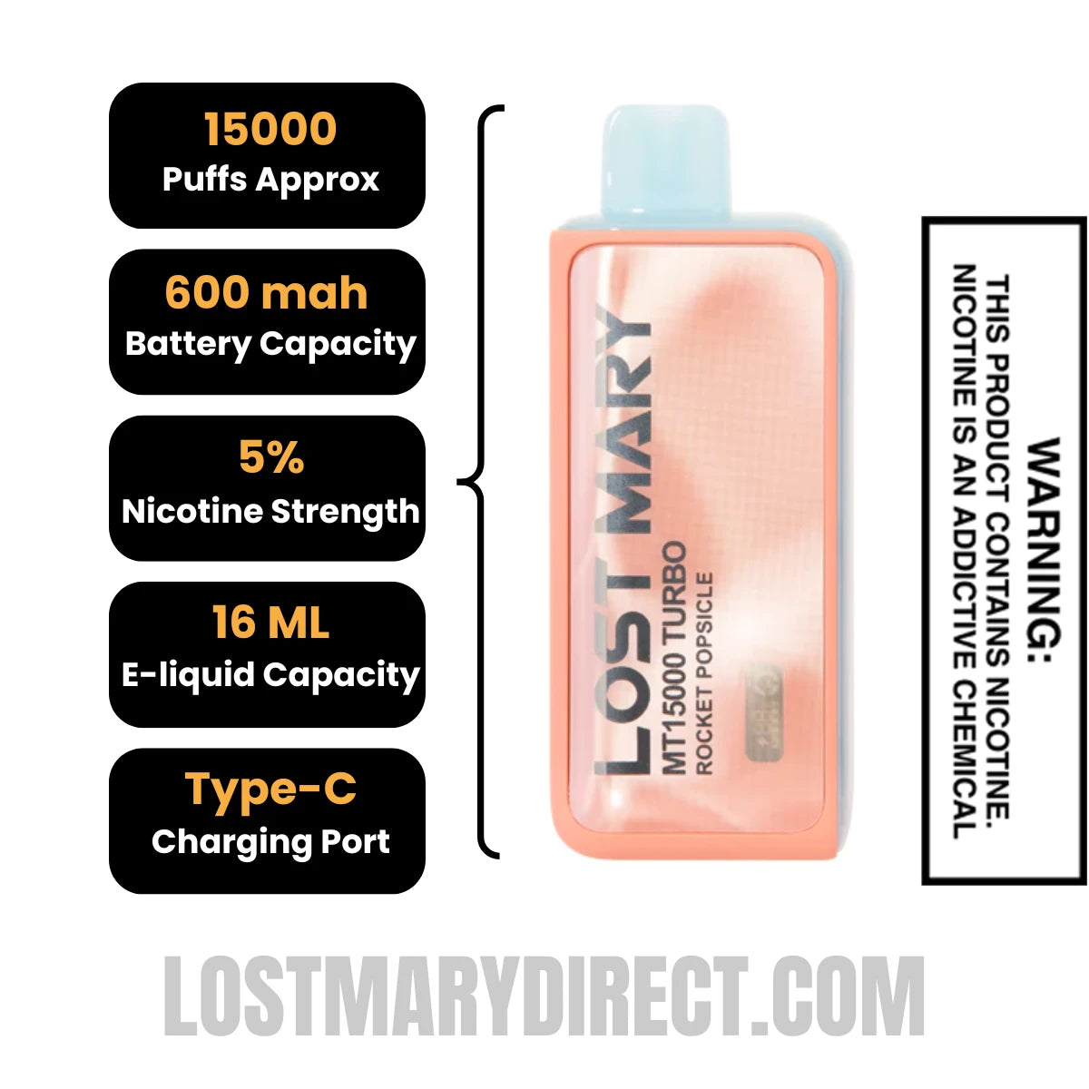 Rocket Popsicle Lost Mary MT15000 Turbo Specifications