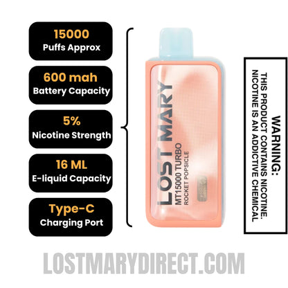 Rocket Popsicle Lost Mary MT15000 Turbo Specifications