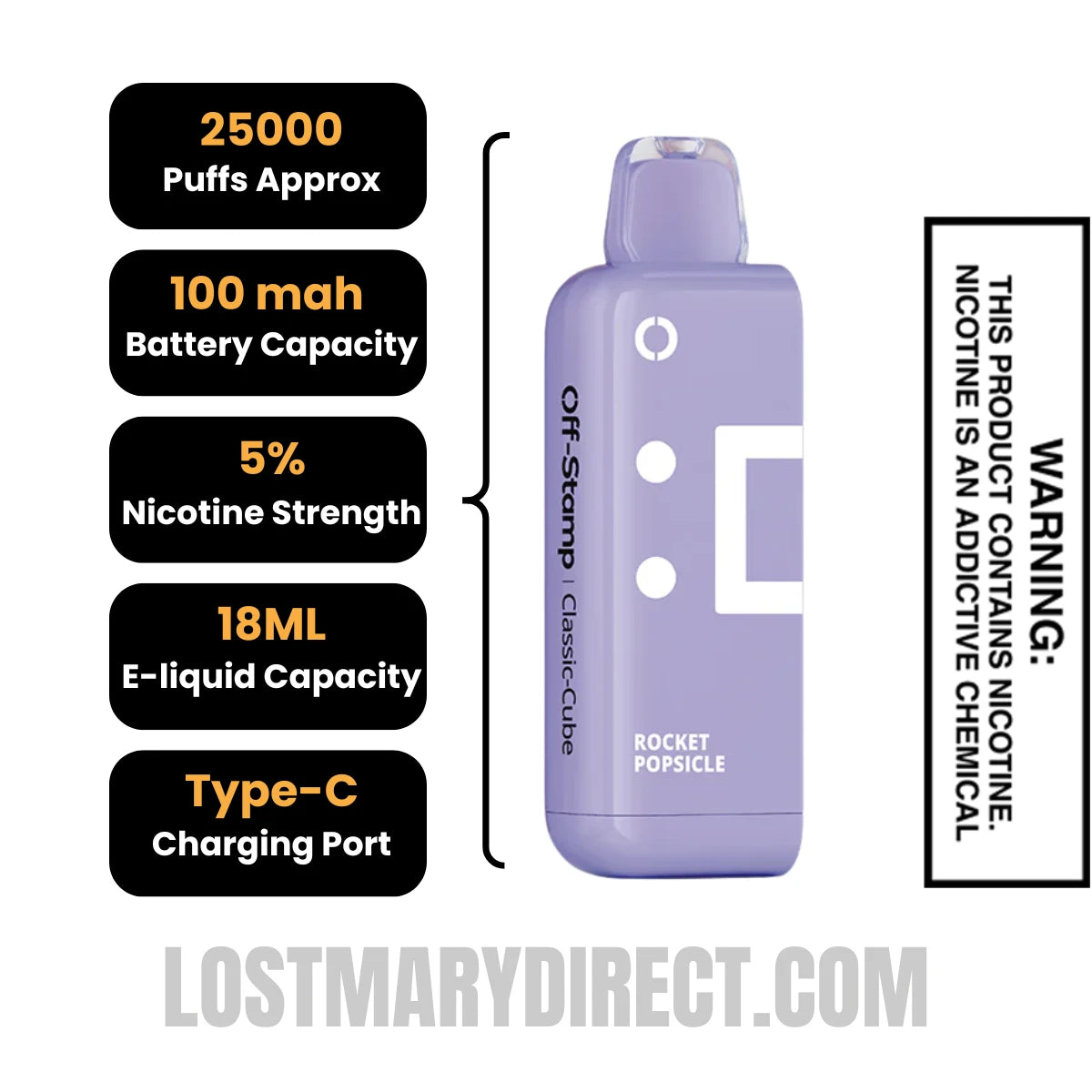 Rocket Popsicle Off Stamp Classic X-Cube Vape Pod Specifications
