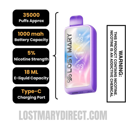 Scary Berry Lost Mary MT35000 Turbo Disposable Vape Specifications