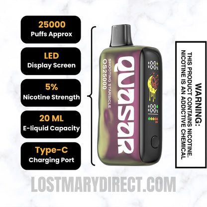 Shooting Starsicle Lost Mary Quasar OS25000 Diposable Vape Specifications