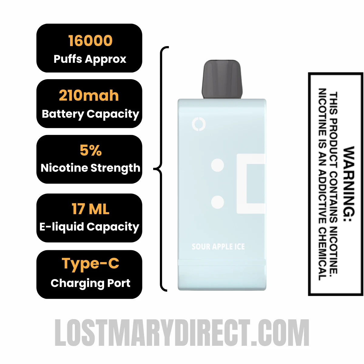 Sour Apple Ice Off Stamp SW16000 Disposable Pod Specifications