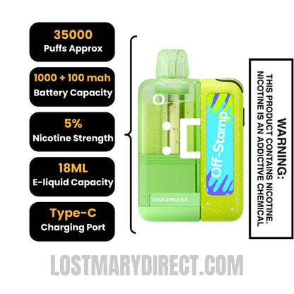 Sour Apple Ice Off Stamp X Crystal Cube 35K Disposable Kit with Specification
