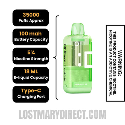 Sour Apple Ice Off Stamp X Cube Crystal Cube 35K Vape Pod Specifications