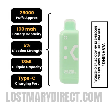 Sour Apple Watermelon Off Stamp Classic Cube 25K Disposable Pod with specifications