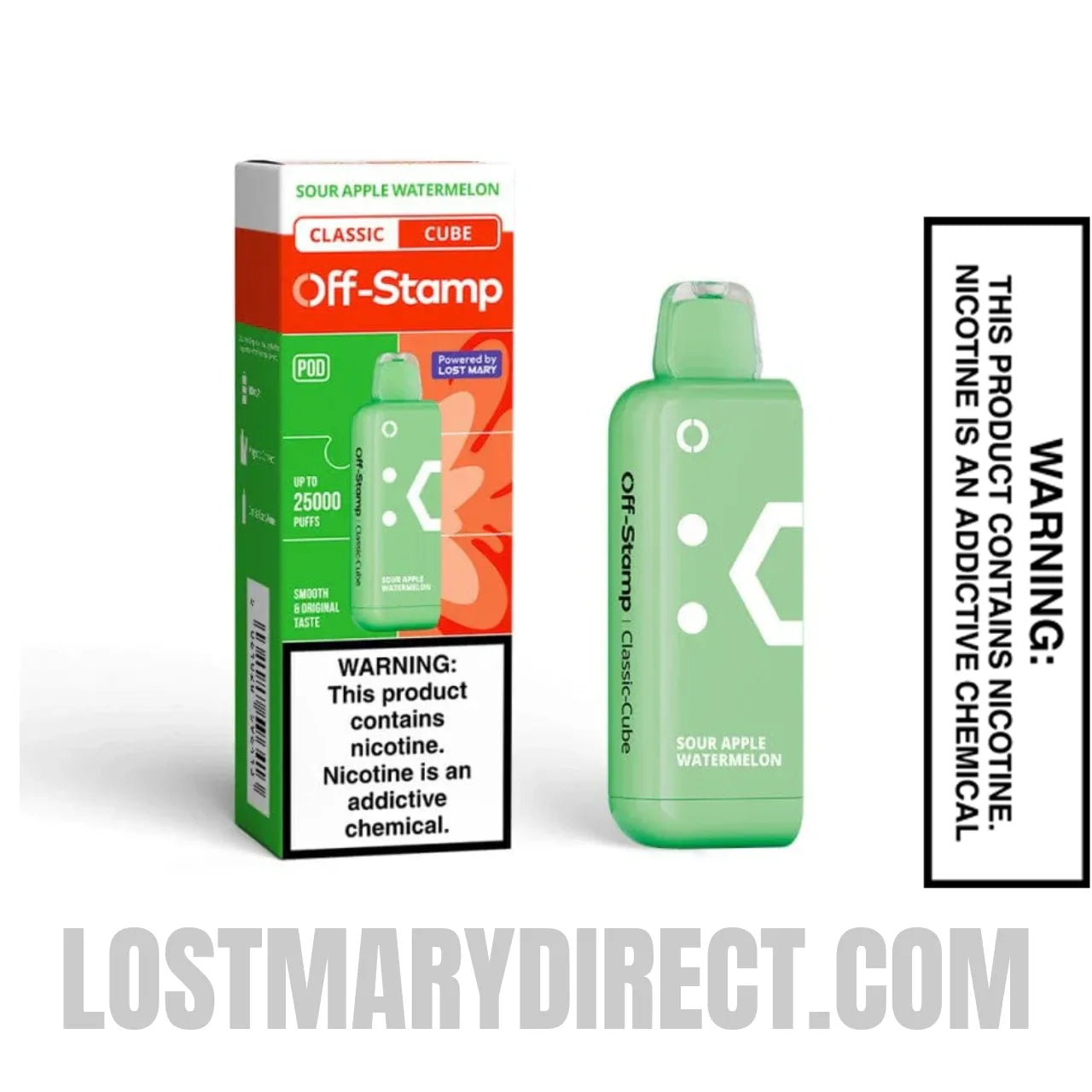 Sour Apple Watermelon Off Stamp Classic Cube 25K Disposable Pod With Package