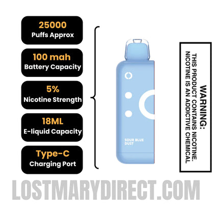 Sour Blue Dust Off Stamp Classic Cube 25K Disposable Pod Specification