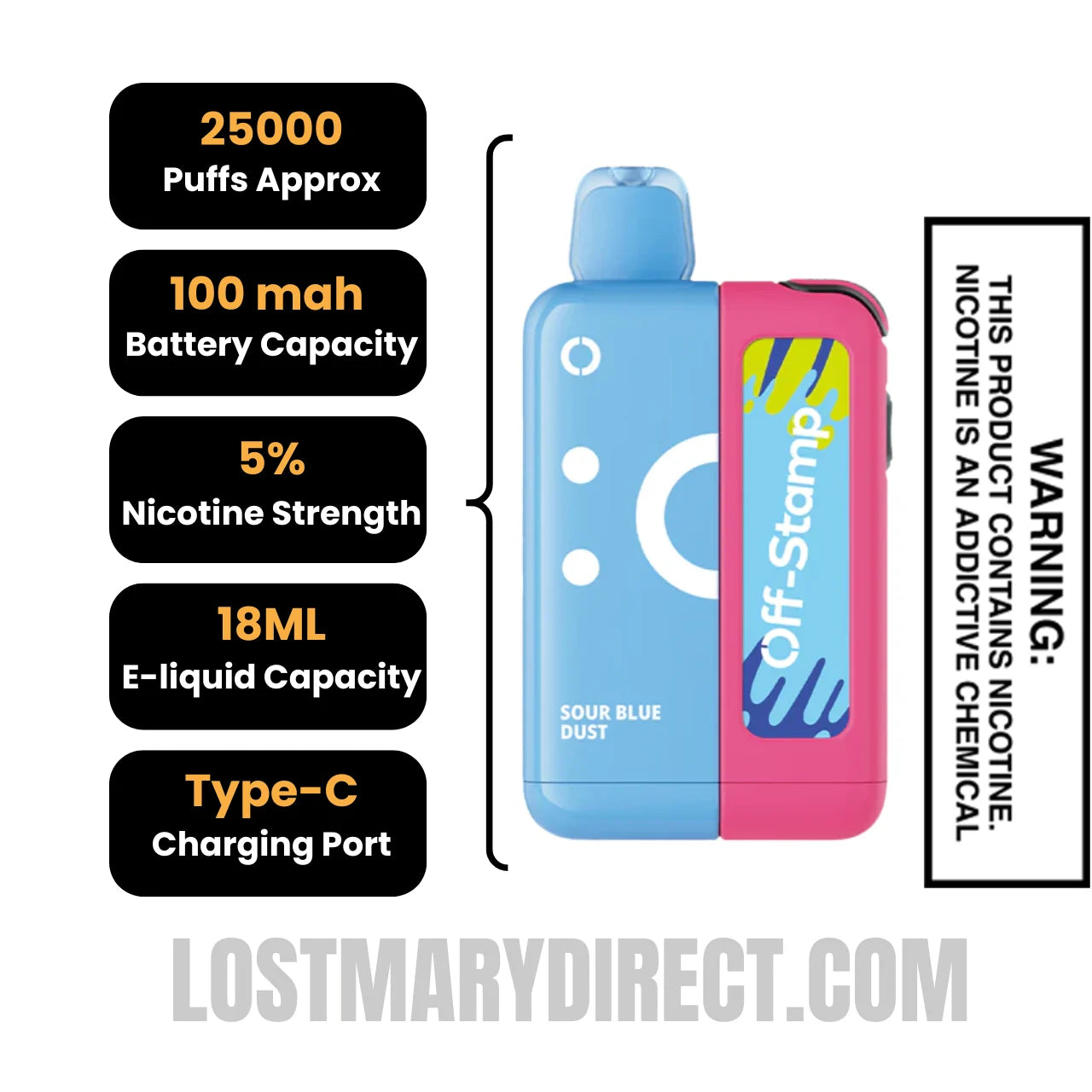 Sour Blue Dust Off Stamp X-Cube 25K Disposable Vape Kit with Specification