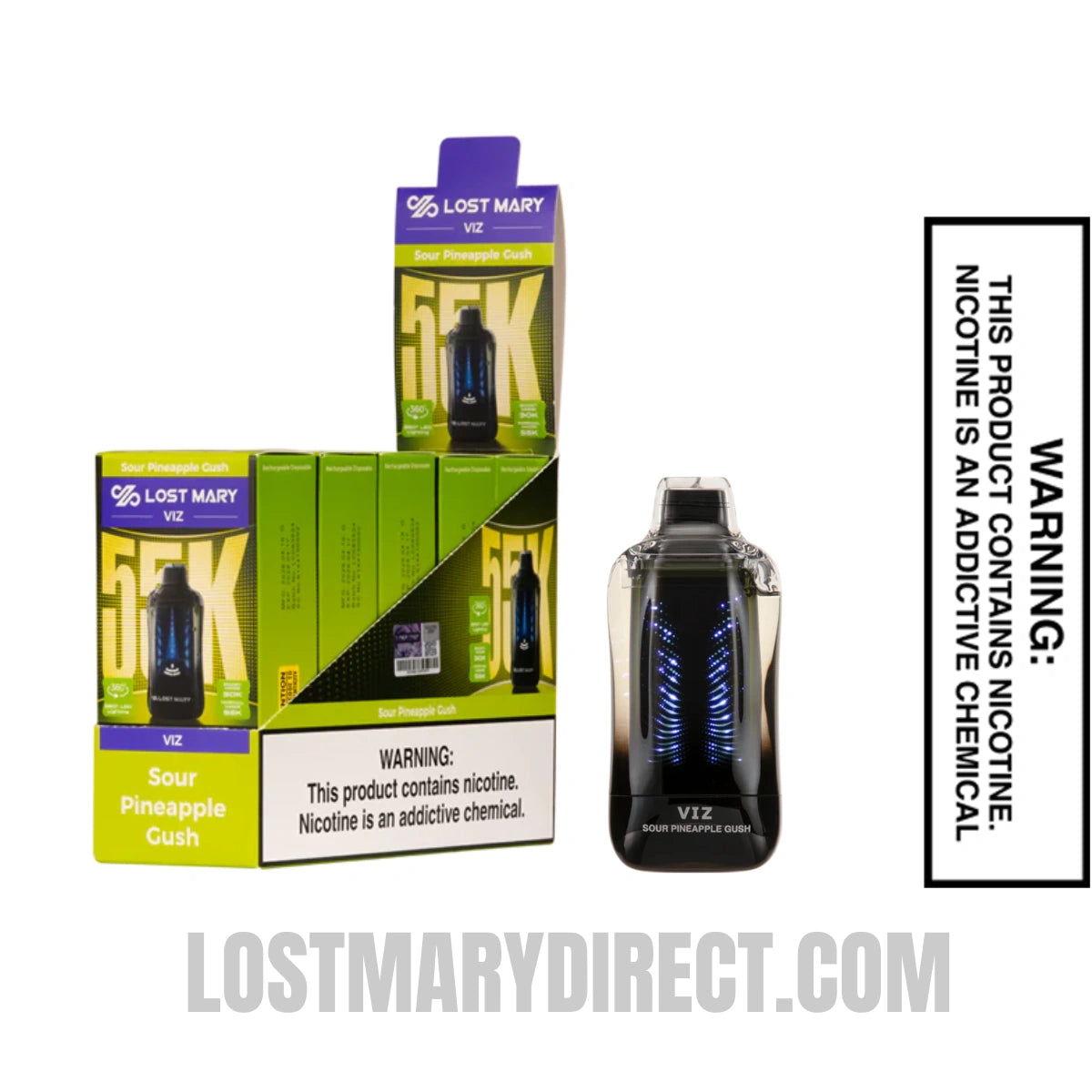Sour Pineapple Gush Lost Mary VIZ 55K Disposable Vape With Bundle Pack