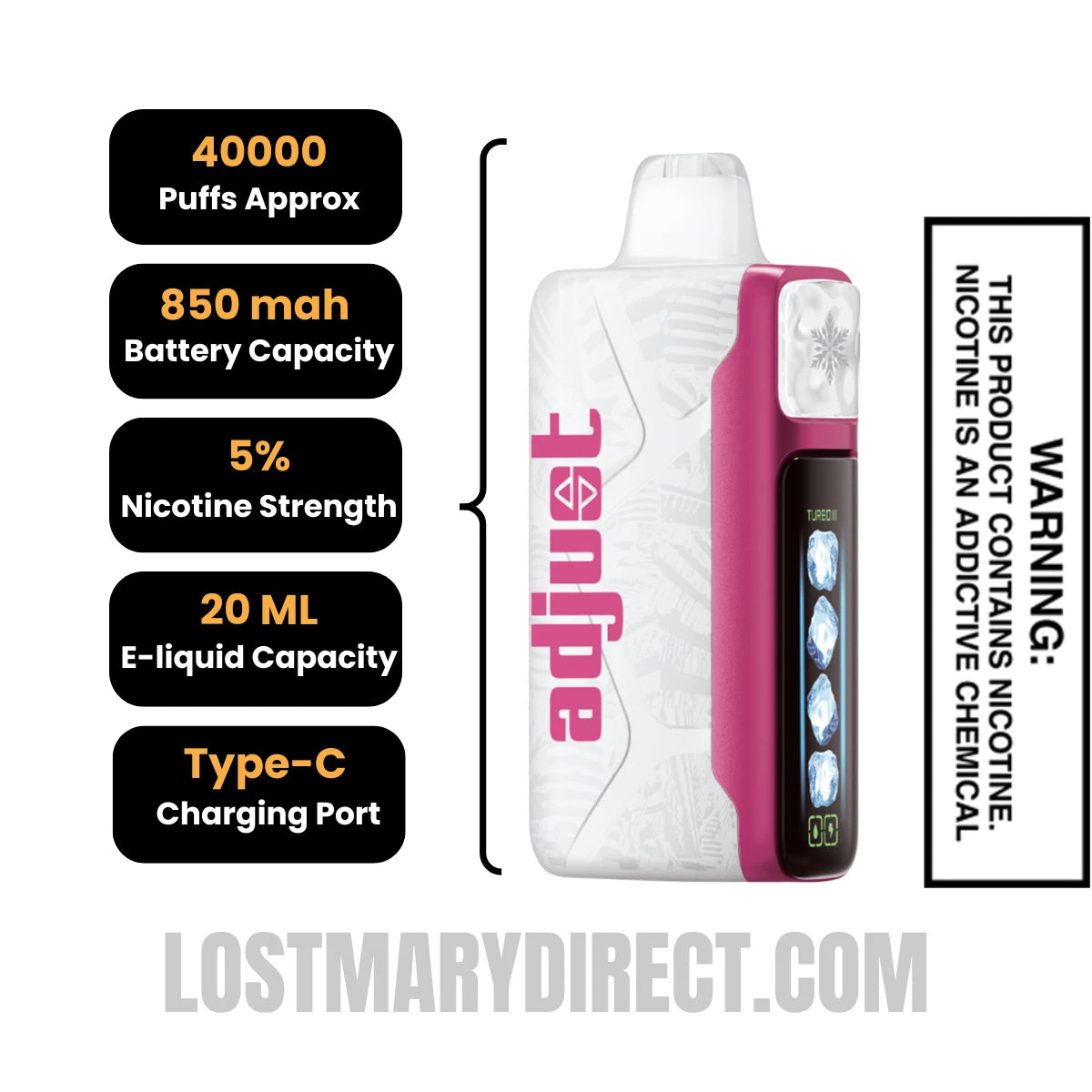 Sour Strawberry Dragonfruit Adjust MyCool 40k Disposable Vape specifications