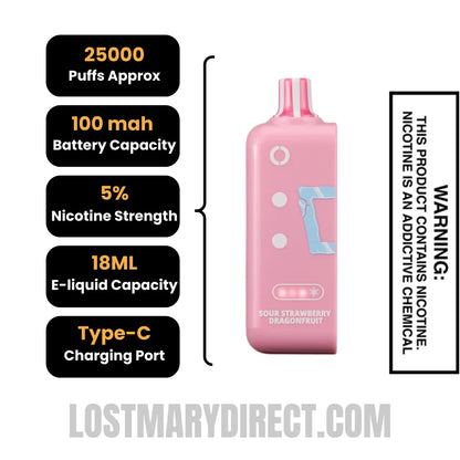 Sour Strawberry Dragonfruit Off Stamp Ice Cube 25K Disposable Pod with Specification