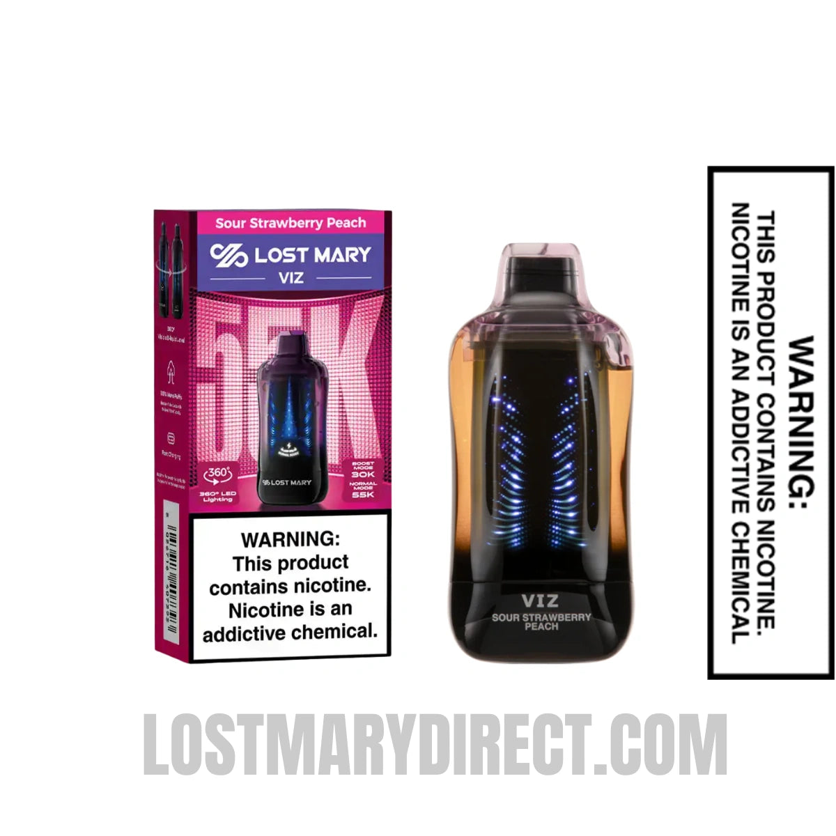 Sour Strawberry Peach Lost Mary VIZ 55K Disposable Vape With Package Box