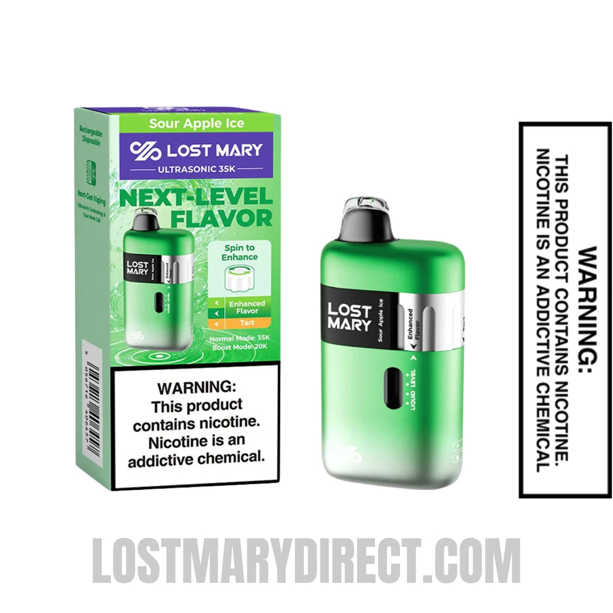 Sour Apple Ice Lost Mary Ultrasonic 35K Disposable Vape with Package Box