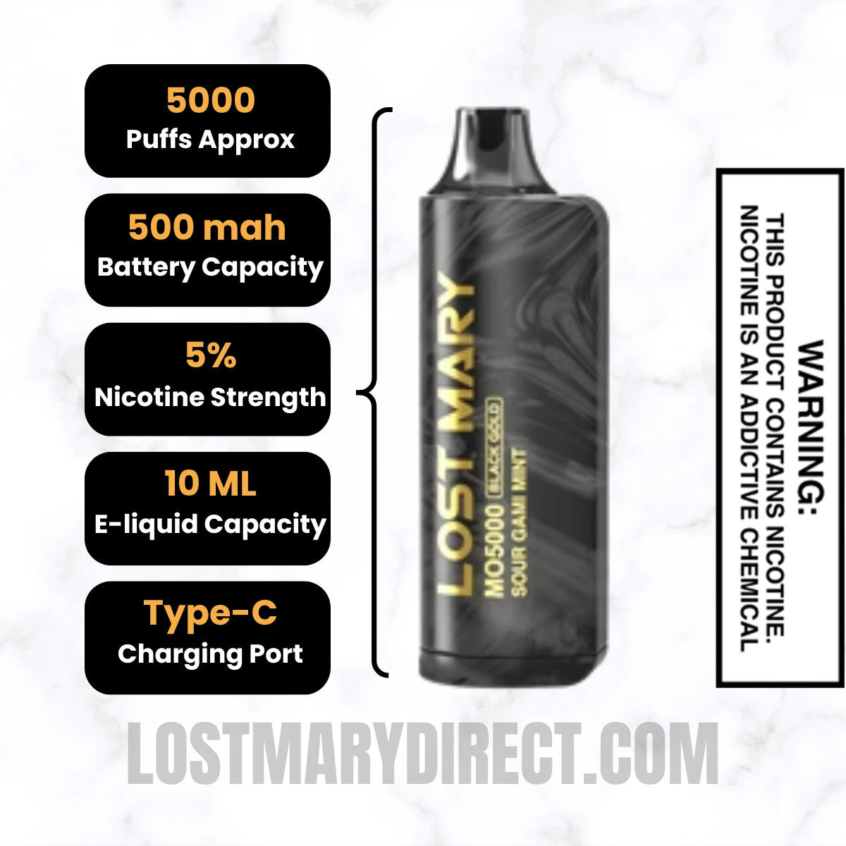 Sour Gami Mint Lost Mary MO5000 Disposable Vape Specifications