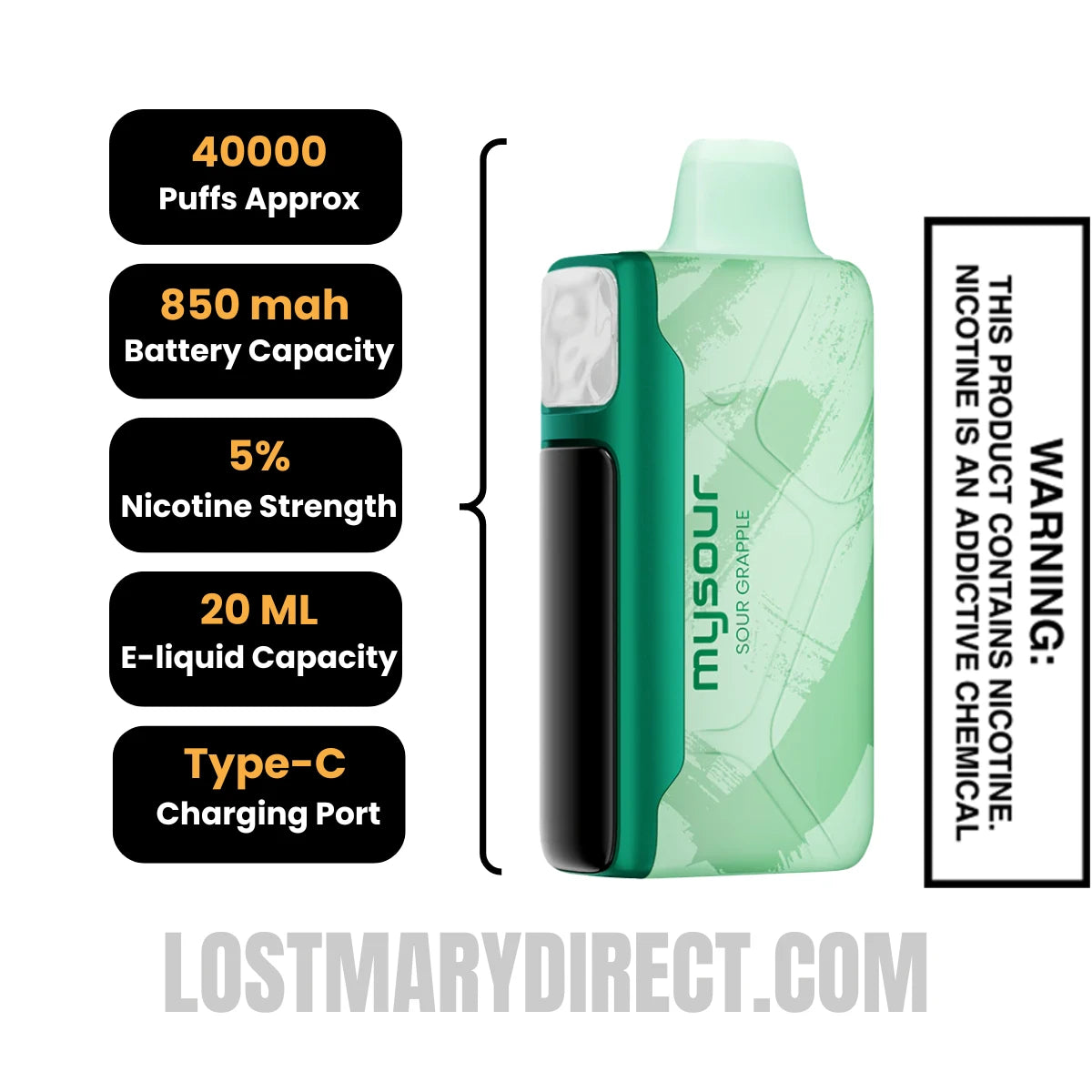 Sour Grapple Adjust MySour 40K Disposable Vape Specification