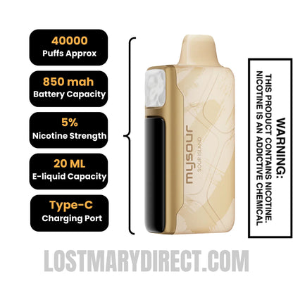 Sour Island Adjust MySour 40K Disposable Vape Specification