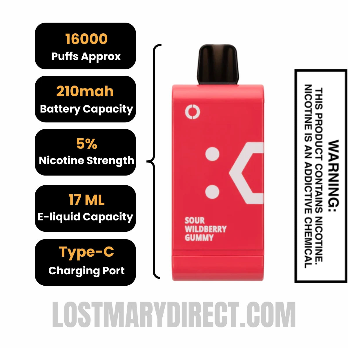 Sour Wild Berry Gummy Off Stamp SW16000 Disposable Pod Specifications
