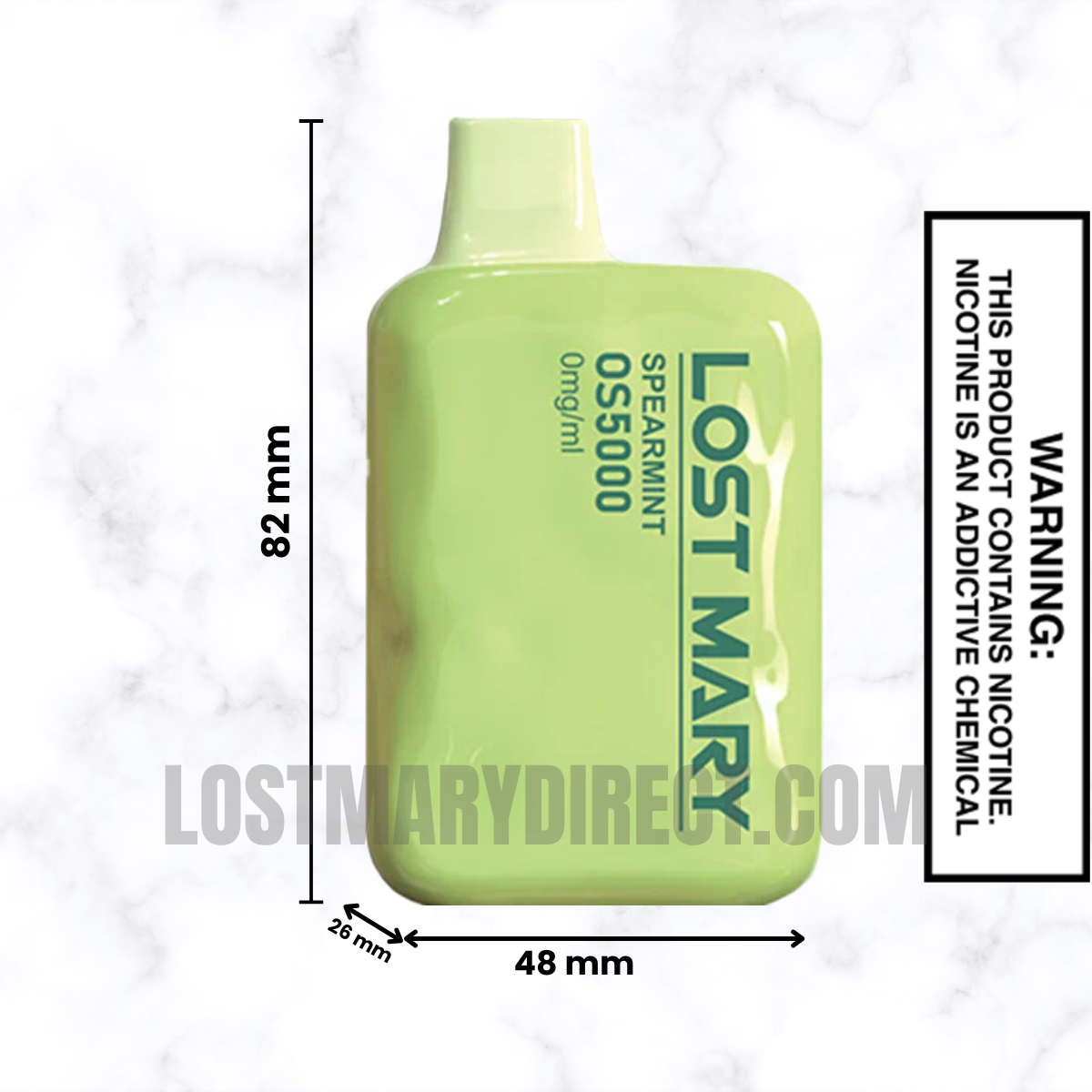Spearmint Lost Mary OS5000 Zero Nicotine Vape Dimension