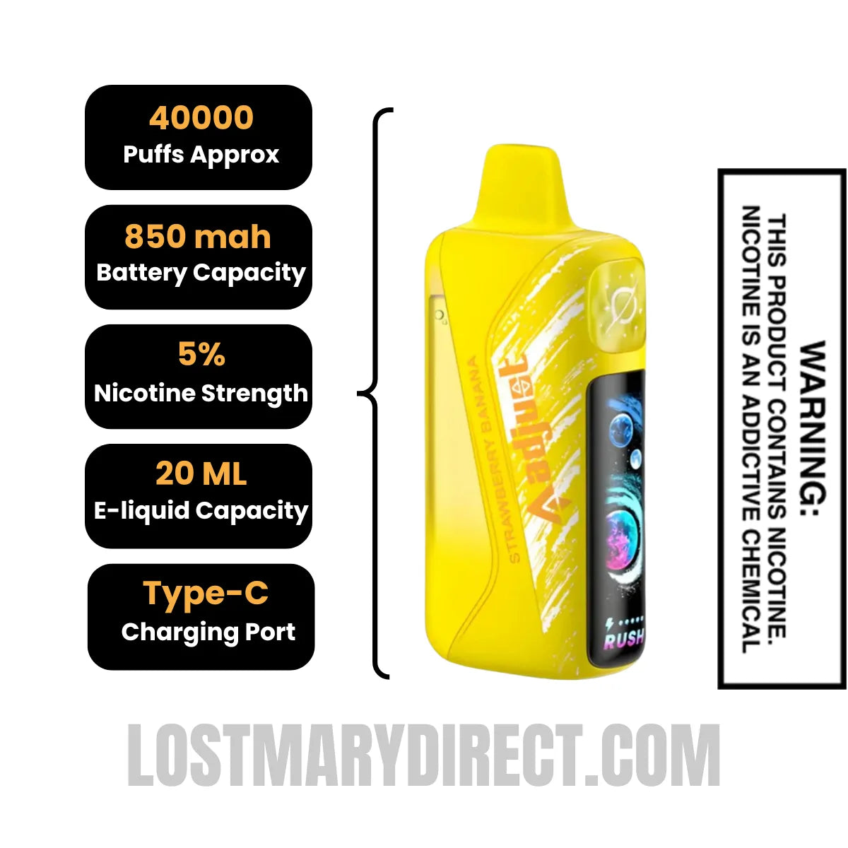 Strawberry Banana Adjust MyRusher 40K Disposable Vape with Specification