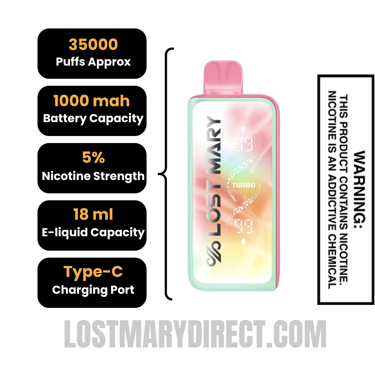 Strawberry Cotton Carnival Lost Mary MT35000 Turbo Vape Specifications