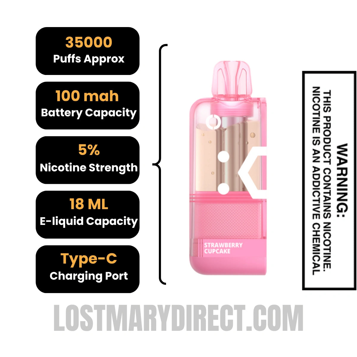 Strawberry Cupcake Off Stamp X Crystal Cube 35K Disposable Vape Pod Specifications
