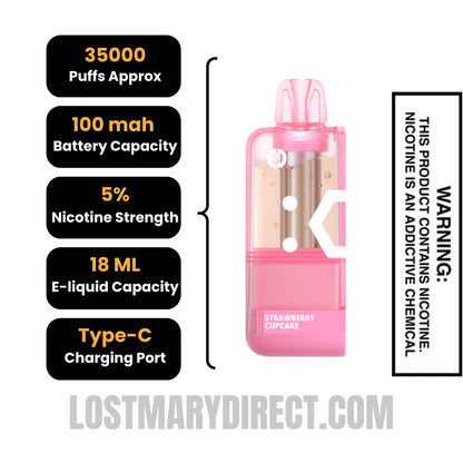 Strawberry Cupcake Off Stamp X Crystal Cube 35K Disposable Vape Pod Specifications