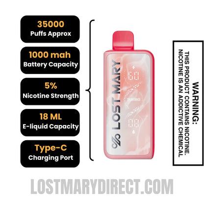 Strawberry Dragon Lemonade Lost Mary MT35000 Turbo Vape Strawberry Dragon Lemonade Lost Mary MT35000 Turbo Vape