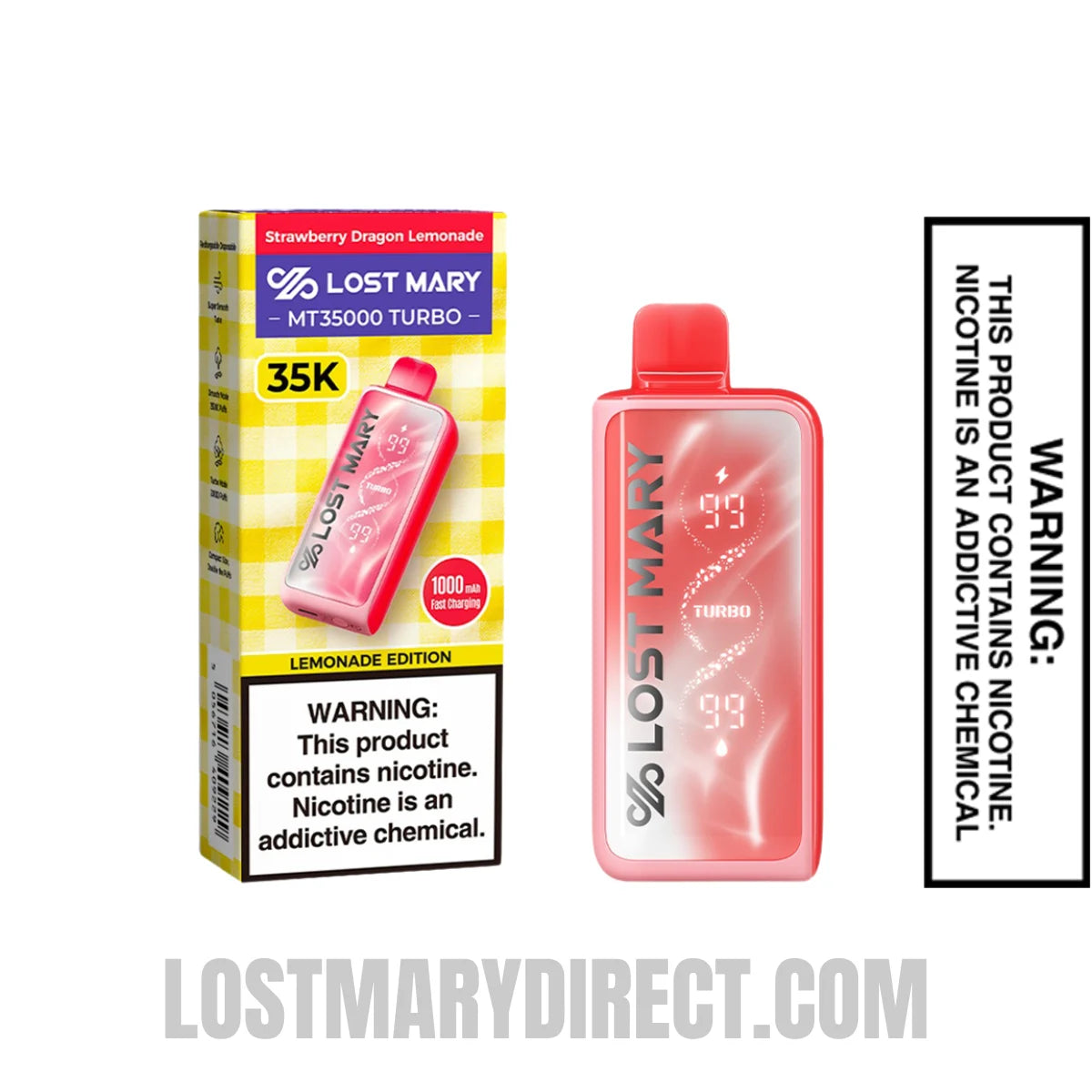 Strawberry Dragon Lemonade Lost Mary MT35000 Turbo Vape with package box