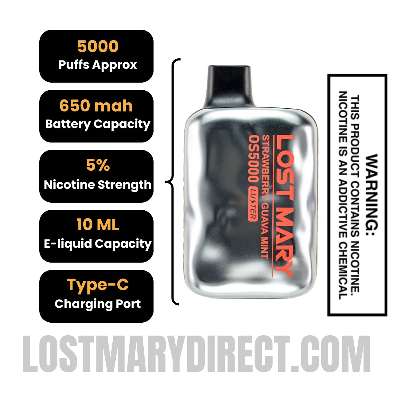 Strawberry Guava Mint Lost Mary OS5000 Disposable Vape Specification