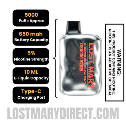 Strawberry Guava Mint Lost Mary OS5000 Disposable Vape Specification