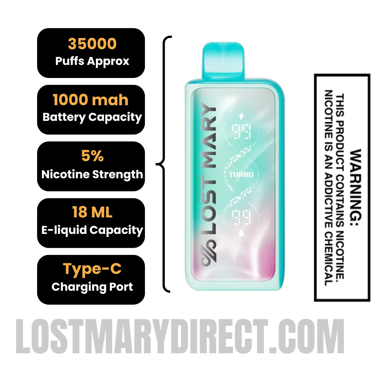 Miami Mint Lost Mary MT35000 Turbo Vape Specification